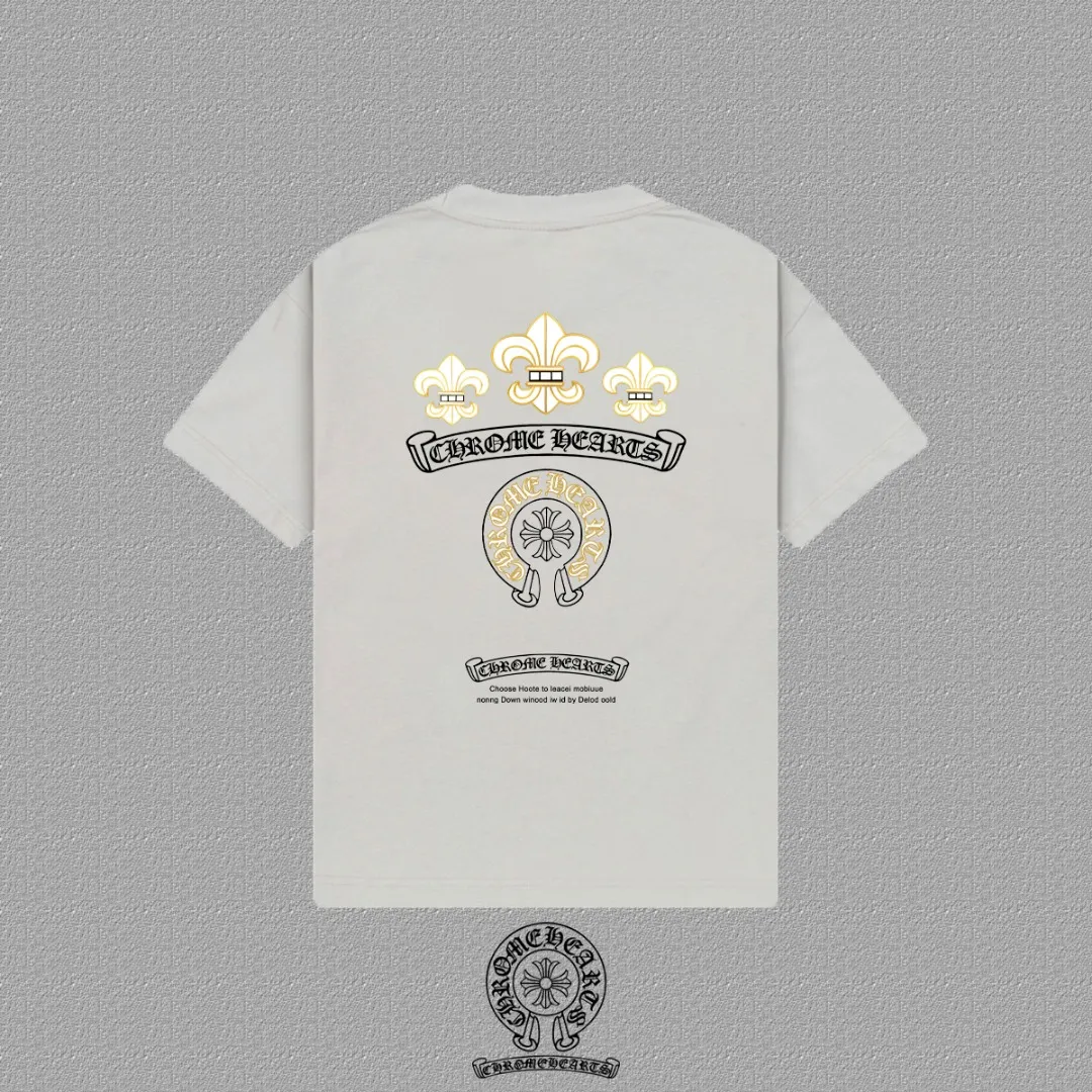 🅿️170 [CH Crow Heart] 2025FW short-sleeved T-shirt, letter LOGO printing, high-end 26s double yarn 300g fabric, heavy fabric, custom stretcher rib, same vat and dye, complete three standards, same style for men and women, color: black, white, size: S M L XL 2XL